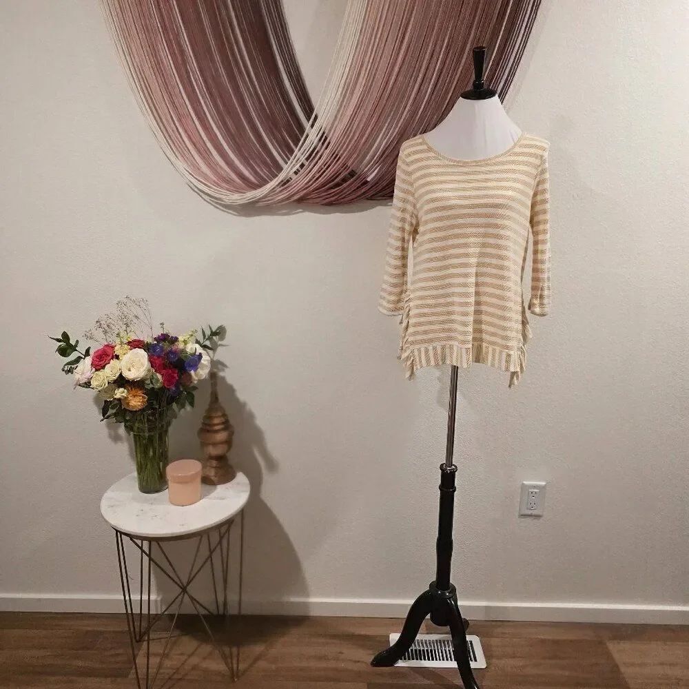 Anthropologie Sunday in Brooklyn Striped Ruffle Top Sz S
